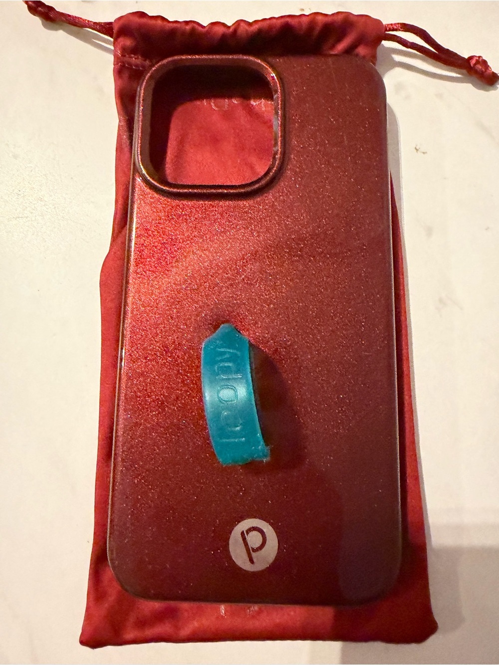 Loopy Case Red Glitter Phone Case with green Loop Grip- iPhone 15 pro max